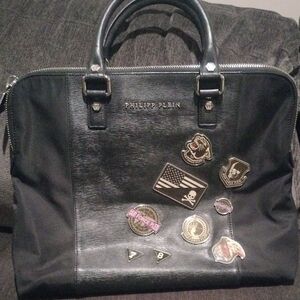 Philipp Plein Black Briefcase with Iconic Patches